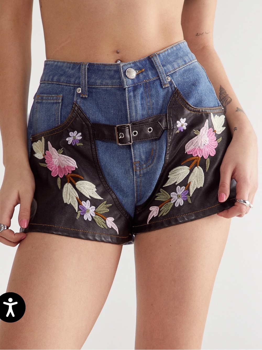 Nasty Gal Floral Denim Chap Shorts NWT